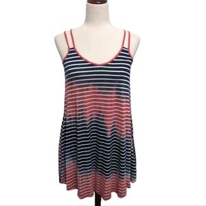 4/$12 Boat House Beachwear Tie Dye Striped Sun Dress XS Pink Coral Navy Blue